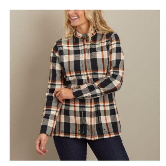 Duluth Trading Co. Women's Black & Brown Flannel Plaid Fall Button Up Size Med - Picture 1 of 8